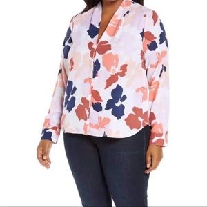 Halogen Long Sleeve Floral Orange Blouse